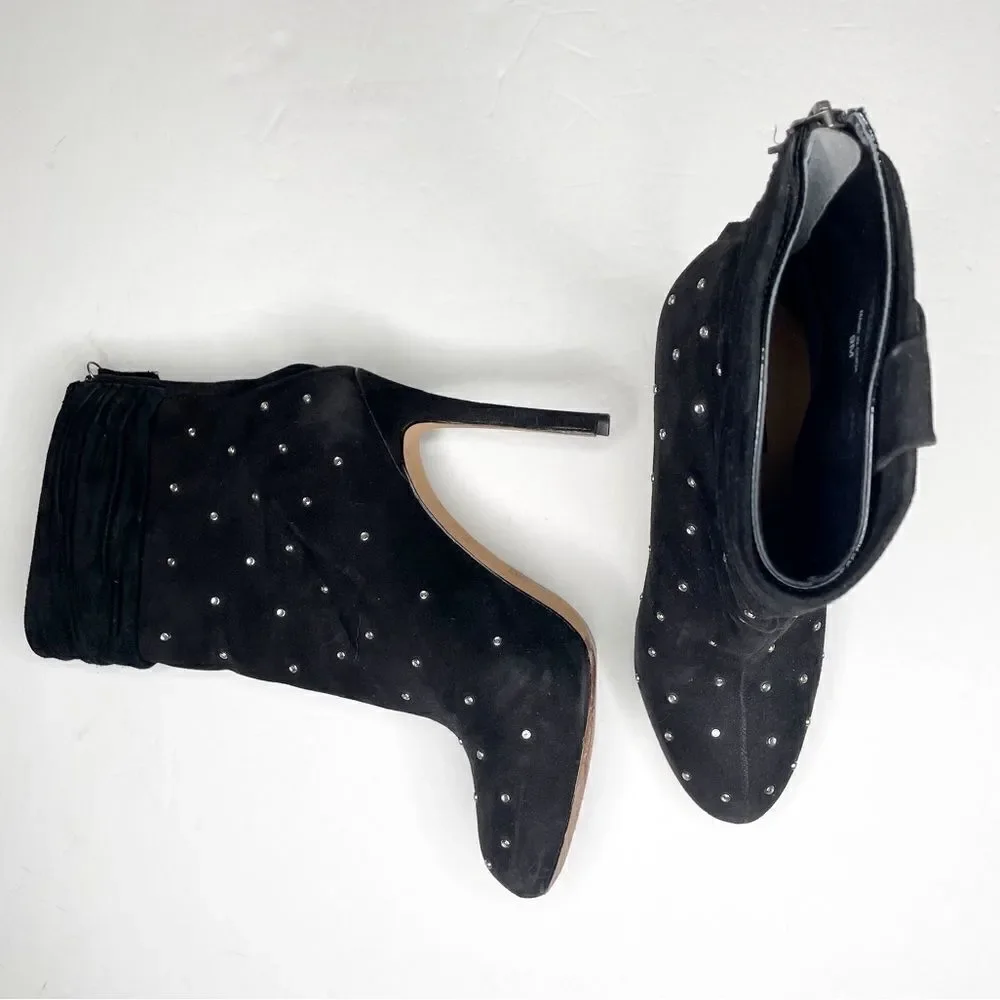 Ann Taylor Adriana Studded Rhinestone Suede High Heel Boots Black Size 9